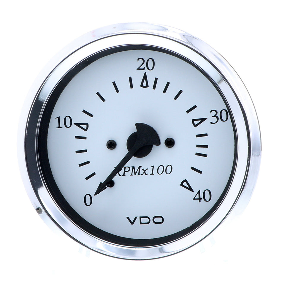 VDO Cockpit Marine 85MM (3-3/8") Diesel Tachometer - Alternator Input - White Dial/Chrome Bezel 333-15272 — Quality Boat Parts