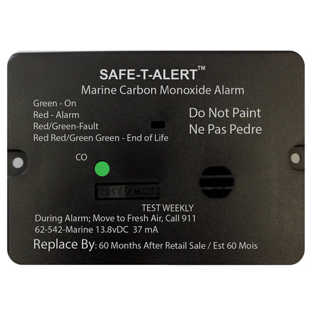 Safe-T-Alert 62 Series Carbon Monoxide Alarm w/Relay - 12V - 62-542-R-Marine - Flush Mount - Black 62-542-R-MARINE-BL — Quality Boat Parts
