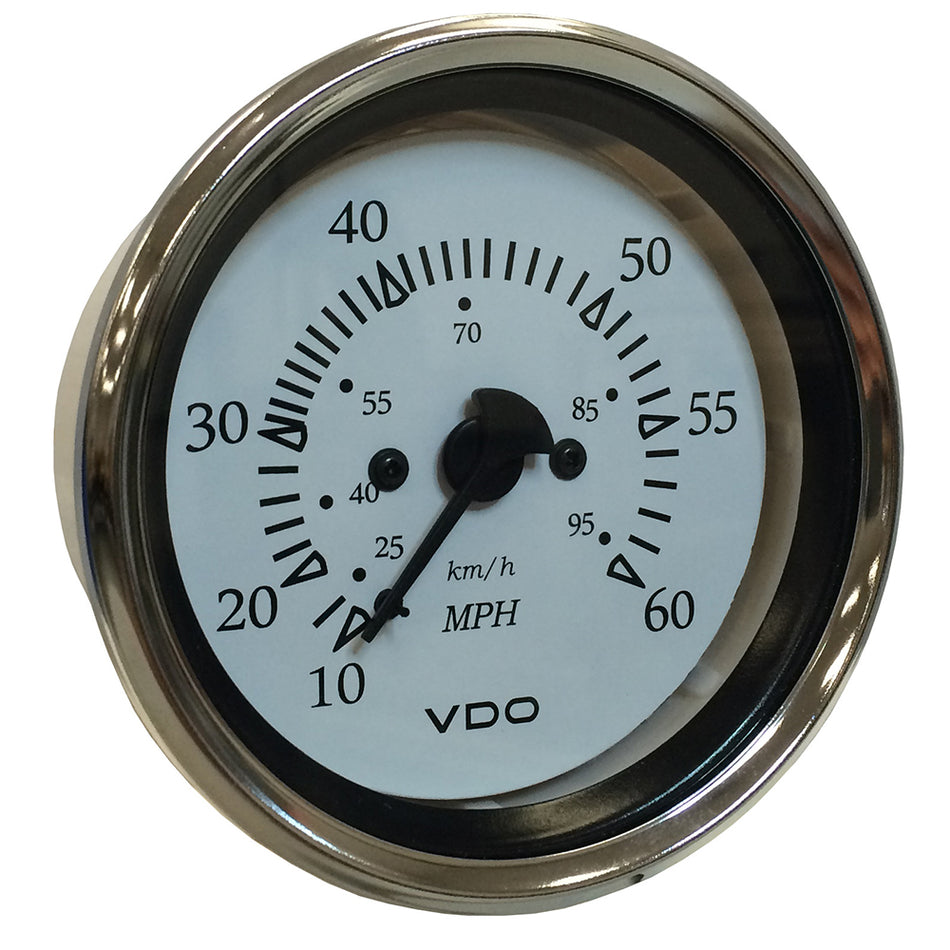 VDO Cockpit Marine 85MM (3-3/8") Pitot Speedometer - 0 to 60 MPH - White Dial/Chrome Bezel 260-15270 — Quality Boat Parts