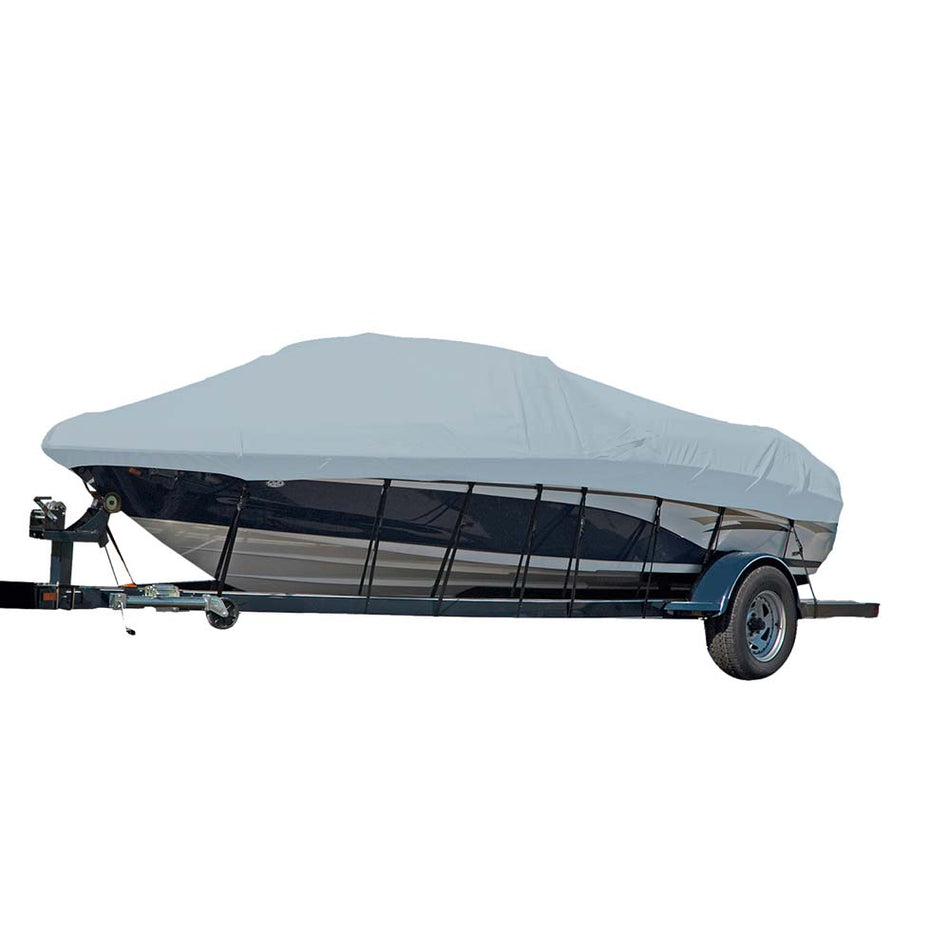 Carver Sun-DURA® Styled-to-Fit Boat Cover f/16.5' Sterndrive V-Hull Runabout Boats (Including Eurostyle) w/Windshield and Hand/Bow Rails - Grey 77116S-11 — Quality Boat Parts