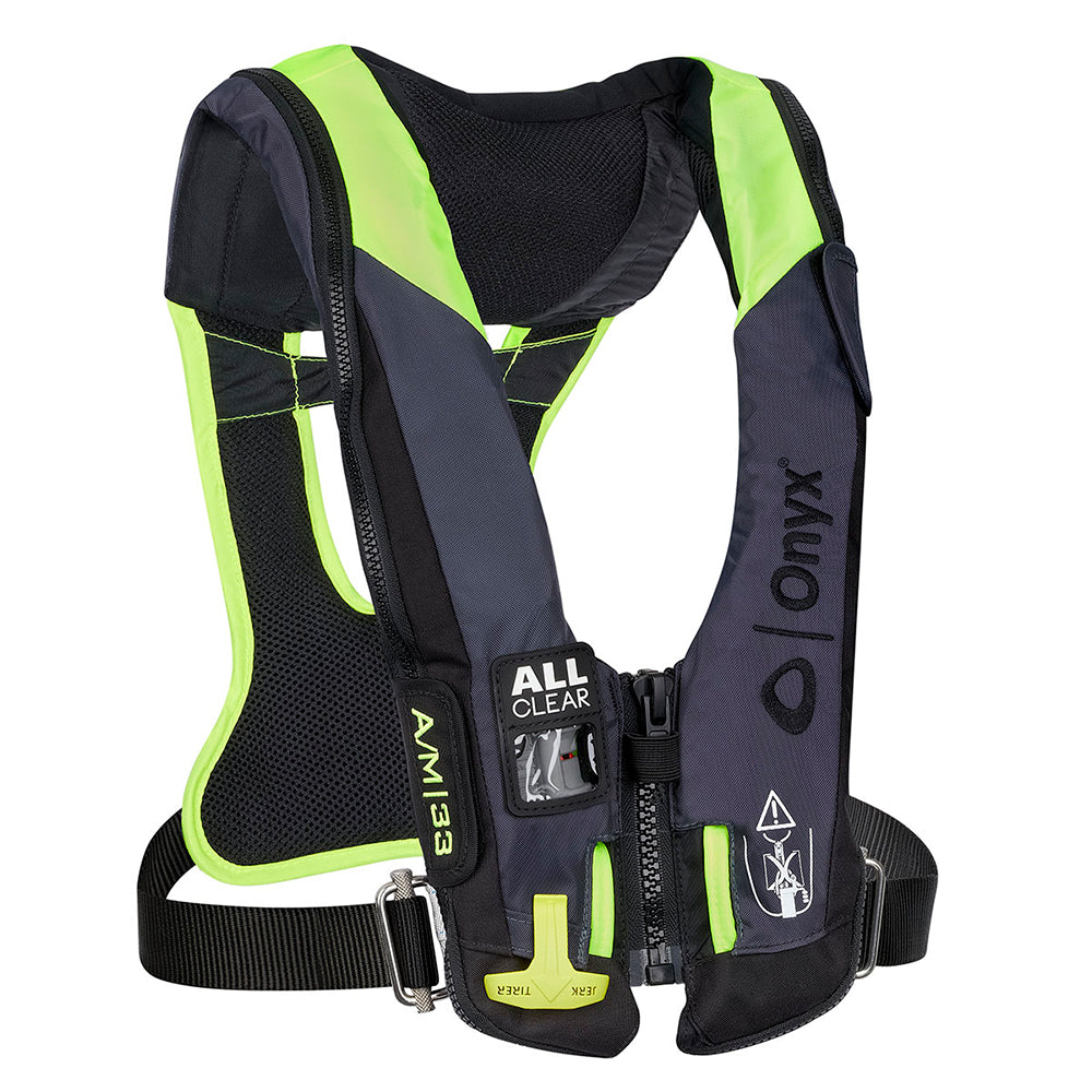 Onyx Impulse A/M 33 All Clear w/Harness Auto/Manual Inflatable Life Jacket - Grey 134300-701-004-21 — Quality Boat Parts
