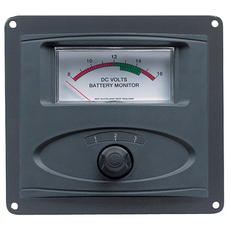 BEP 3 Input Panel Mounted Analog 12V Battery Condition Meter (Expanded Scale 8-16V DC Range) 80-601-0020-00 — Quality Boat Parts