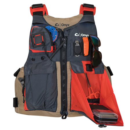 Onyx Kayak Fishing Vest - Adult Universal - Tan/Grey 121700-706-004-17 — Quality Boat Parts