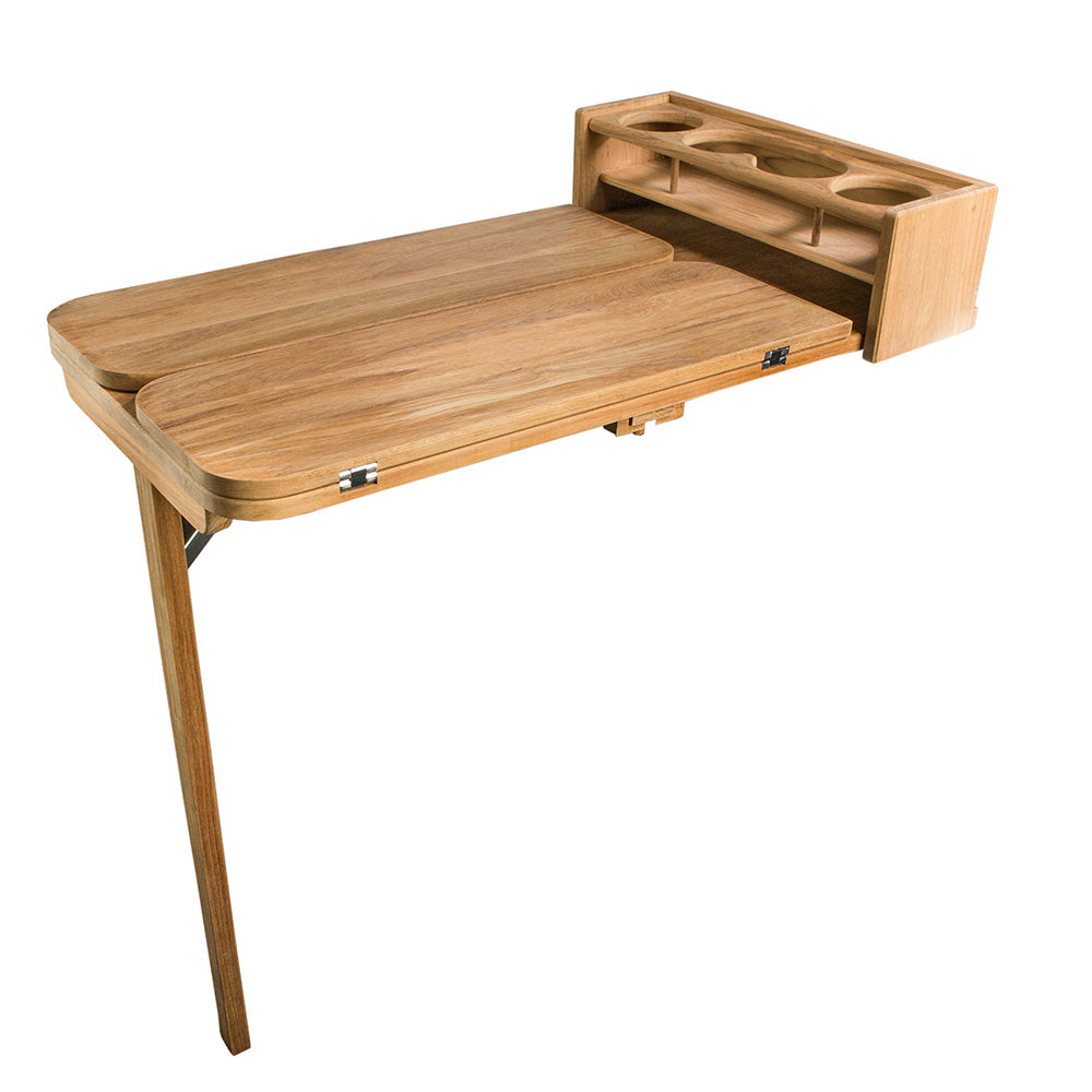 Whitecap Cockpit Table w/Folding Leaves & 4 Cupholders - Teak 61392C — Quality Boat Parts