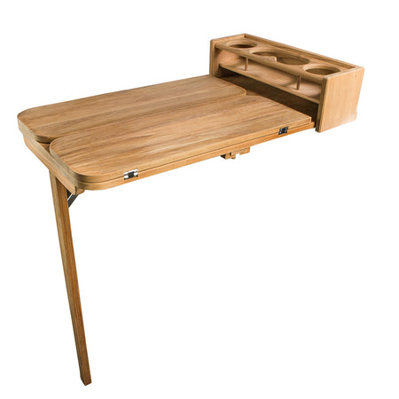 Whitecap Cockpit Table w/Folding Leaves & 4 Cupholders - Teak 61392C — Quality Boat Parts