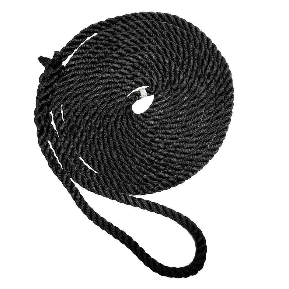 New England Ropes 3/4" Premium 3-Strand Dock Line - Black - 35' C6054-24-00035 — Quality Boat Parts