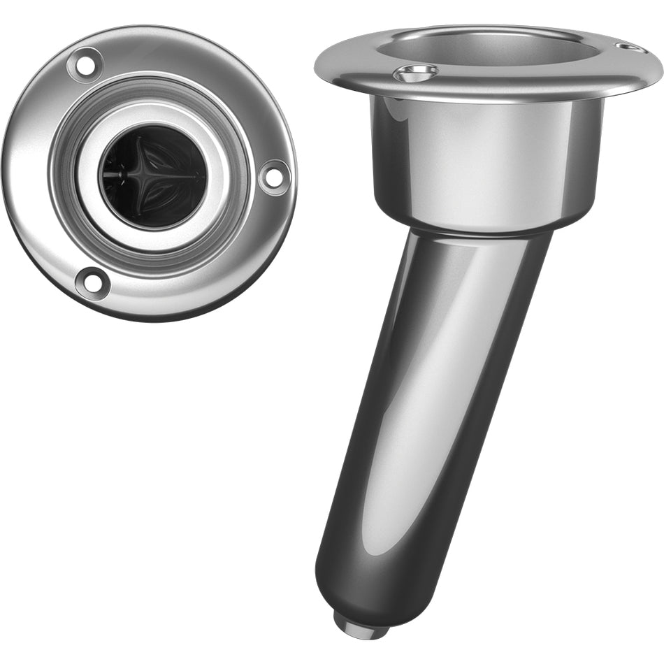 Mate Series Stainless Steel 15° Rod & Cup Holder - Drain - Round Top C1015D — Quality Boat Parts