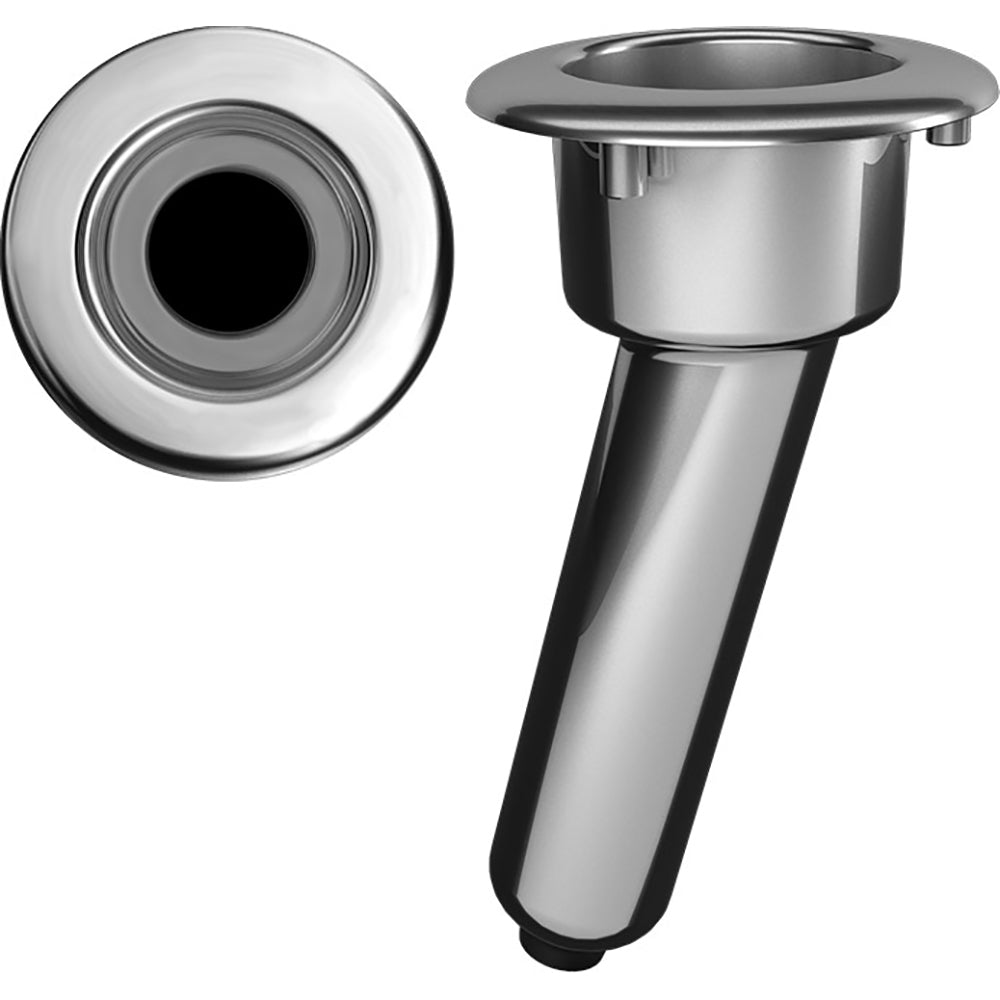 Mate Series Elite Screwless Stainless Steel 15° Rod & Cup Holder - Drain - Round Top C1015DS — Quality Boat Parts