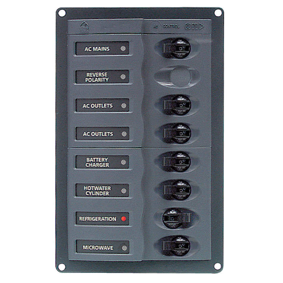 BEP AC Circuit Breaker Panel w/o Meters, 6 Way w/Double Pole Mains 900-ACM6W-110V — Quality Boat Parts
