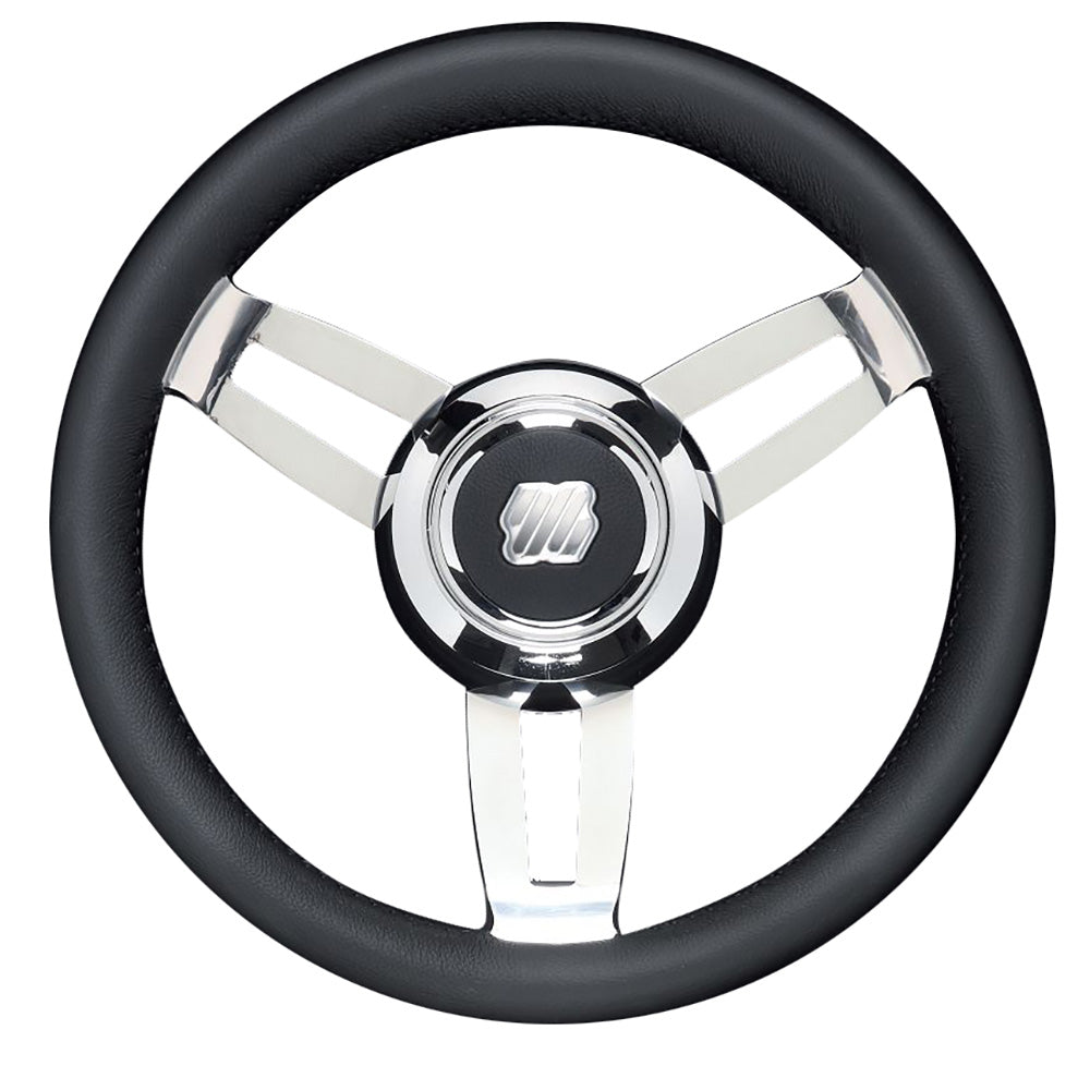 Uflex Morosini 13.8" Steering Wheel - Black Polyurethane w/Stainless Steel Spokes & Chrome Hub MOROSINI U/CH/B — Quality Boat Parts