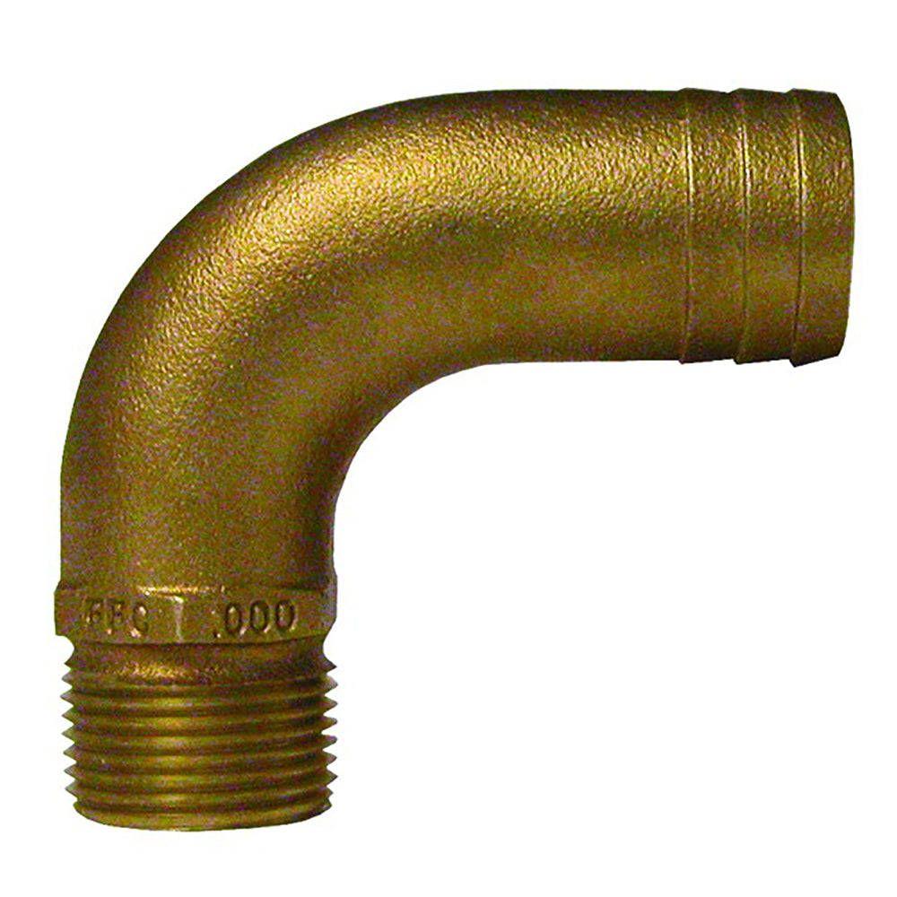 GROCO 3/4" NPT x 1" ID Bronze Full Flow 90° Elbow Pipe to Hose Fitting FFC-750 — Quality Boat Parts