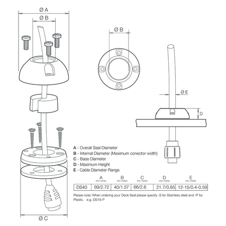 Scanstrut DS40-S Vertical Cable Seal - Stainless Steel DS40-S — Quality Boat Parts