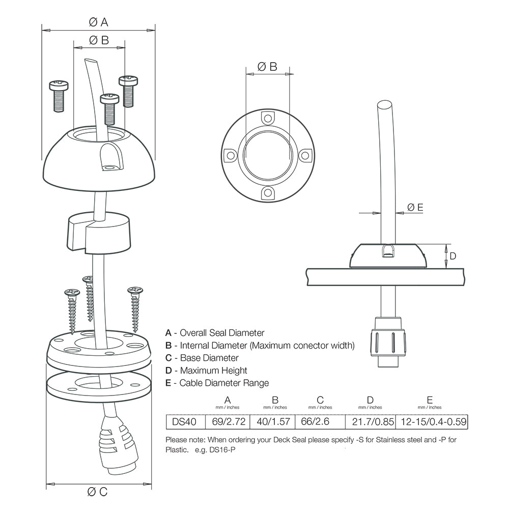 Scanstrut DS40-P Vertical Cable Seal DS40-P — Quality Boat Parts