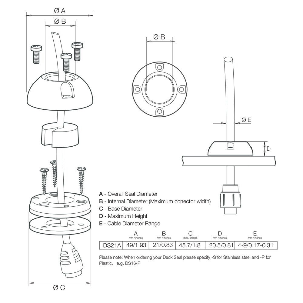 Scanstrut DS21A-P Vertical Cable Seal DS21A-P — Quality Boat Parts