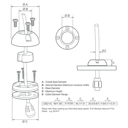 Scanstrut DS21A-S Vertical Cable Seal - Stainless Steel DS21A-S — Quality Boat Parts