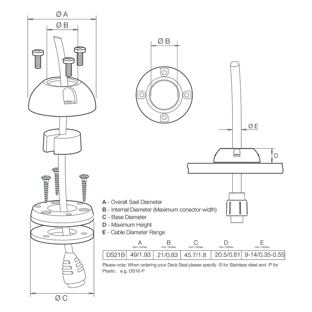 Scanstrut DS21B-P Vertical Cable Seal DS21B-P — Quality Boat Parts