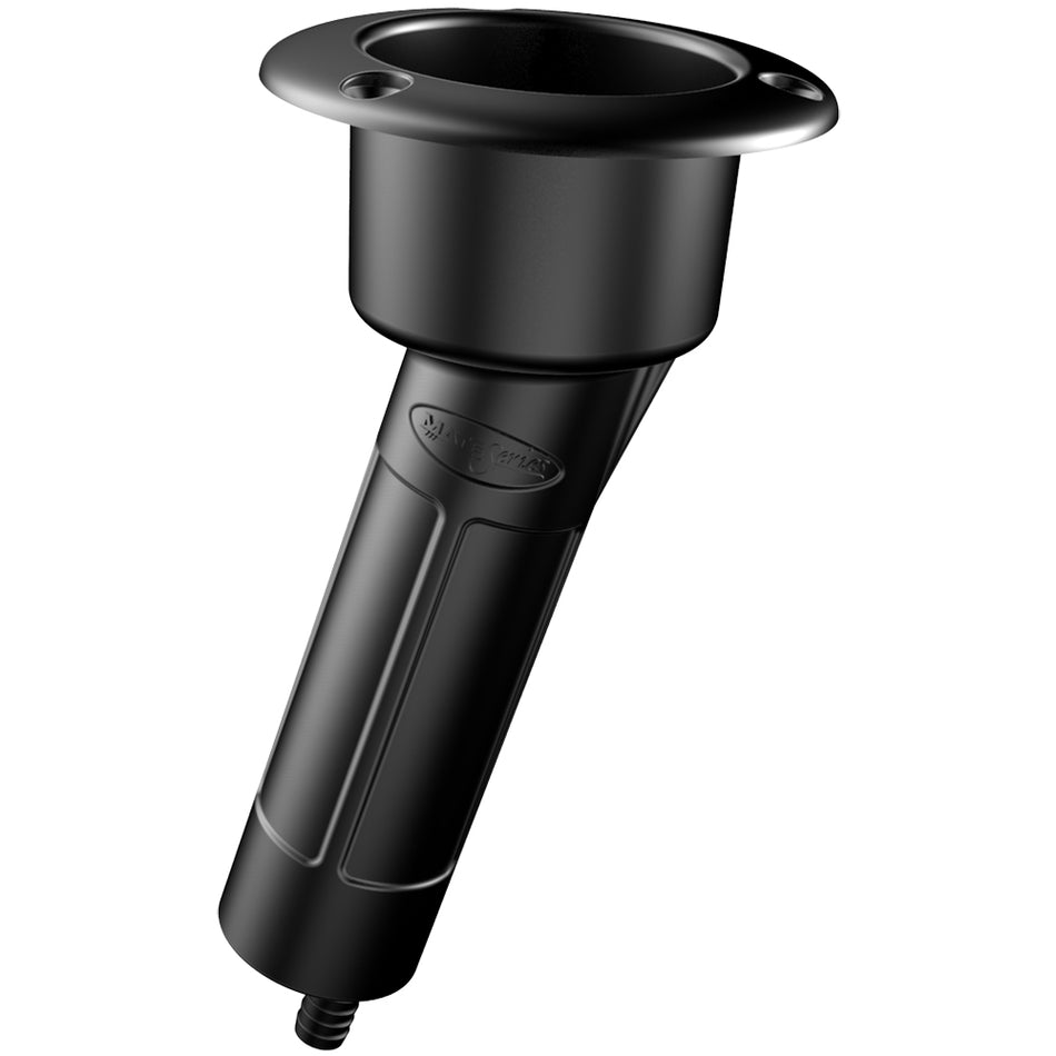 Mate Series Plastic 15° Rod & Cup Holder - Drain - Round Top - Black P1015DB — Quality Boat Parts