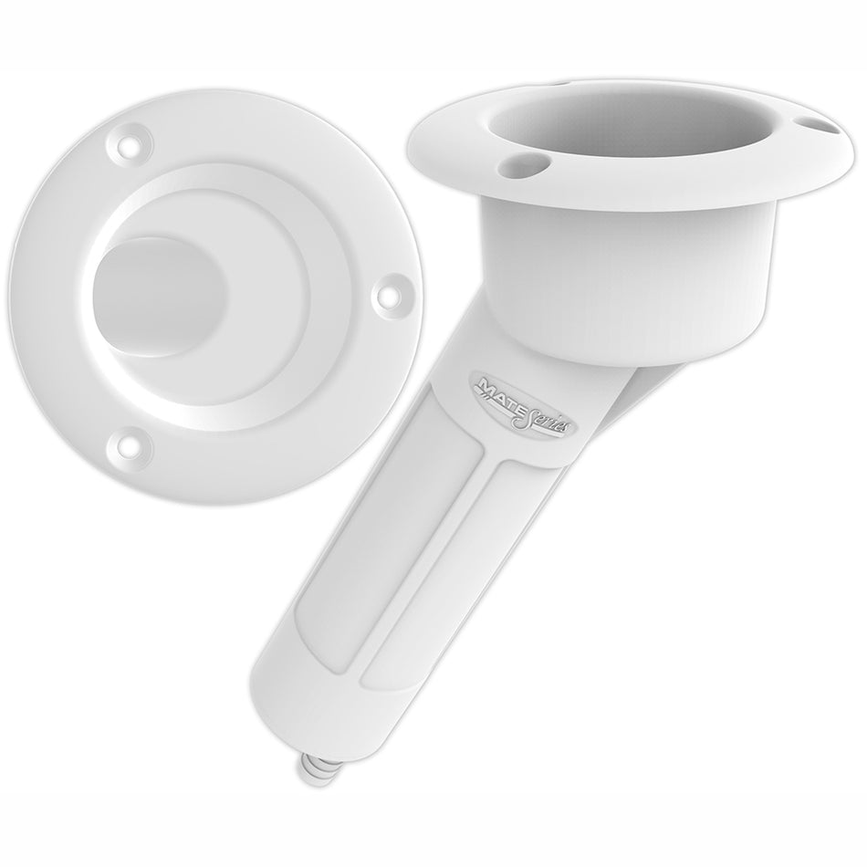 Mate Series Plastic 30° Rod & Cup Holder - Drain - Round Top - White P1030DW — Quality Boat Parts