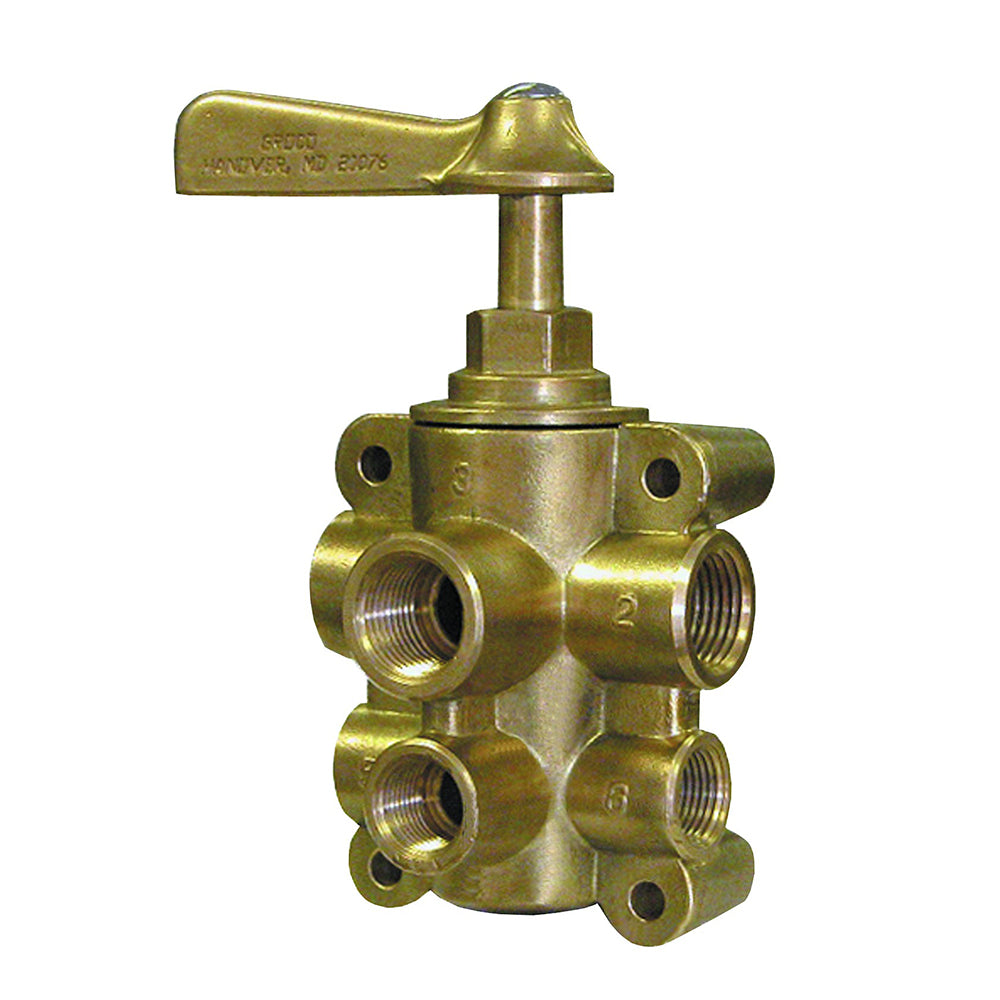 GROCO 6-Port NPT Bronze Fuel Valve 1/2" Main - 3/8" Return FV-65038 — Quality Boat Parts