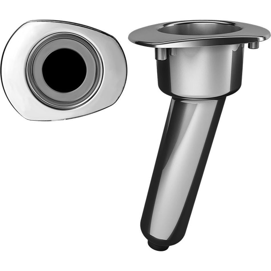 Mate Series Elite Screwless Stainless Steel 15° Rod & Cup Holder - Drain - Oval Top C2015DS — Quality Boat Parts
