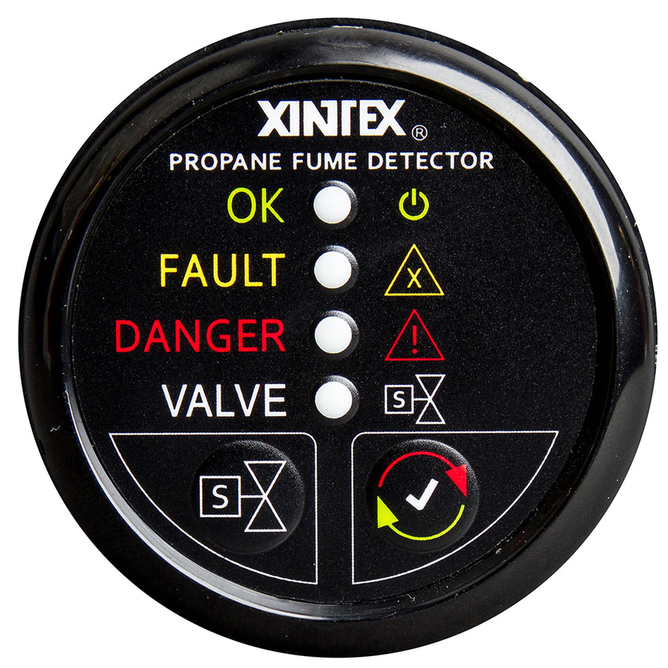 Fireboy-Xintex Propane Fume Detector w/Plastic Sensor & Solenoid Valve - Black Bezel Display P-1BS-R — Quality Boat Parts