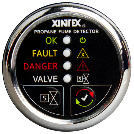 Fireboy-Xintex Propane Fume Detector w/Automatic Shut-Off & Plastic Sensor - No Solenoid Valve - Chrome Bezel Display P-1CNV-R — Quality Boat Parts