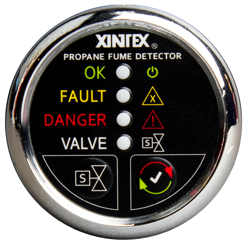 Fireboy-Xintex Propane Fume Detector w/Plastic Sensor & Solenoid Valve - Chrome Bezel Display P-1CS-R — Quality Boat Parts