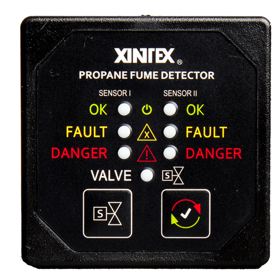 Fireboy-Xintex Propane Fume Detector w/2 Plastic Sensors - No Solenoid Valve - Square Black Bezel Display P-2BNV-R — Quality Boat Parts