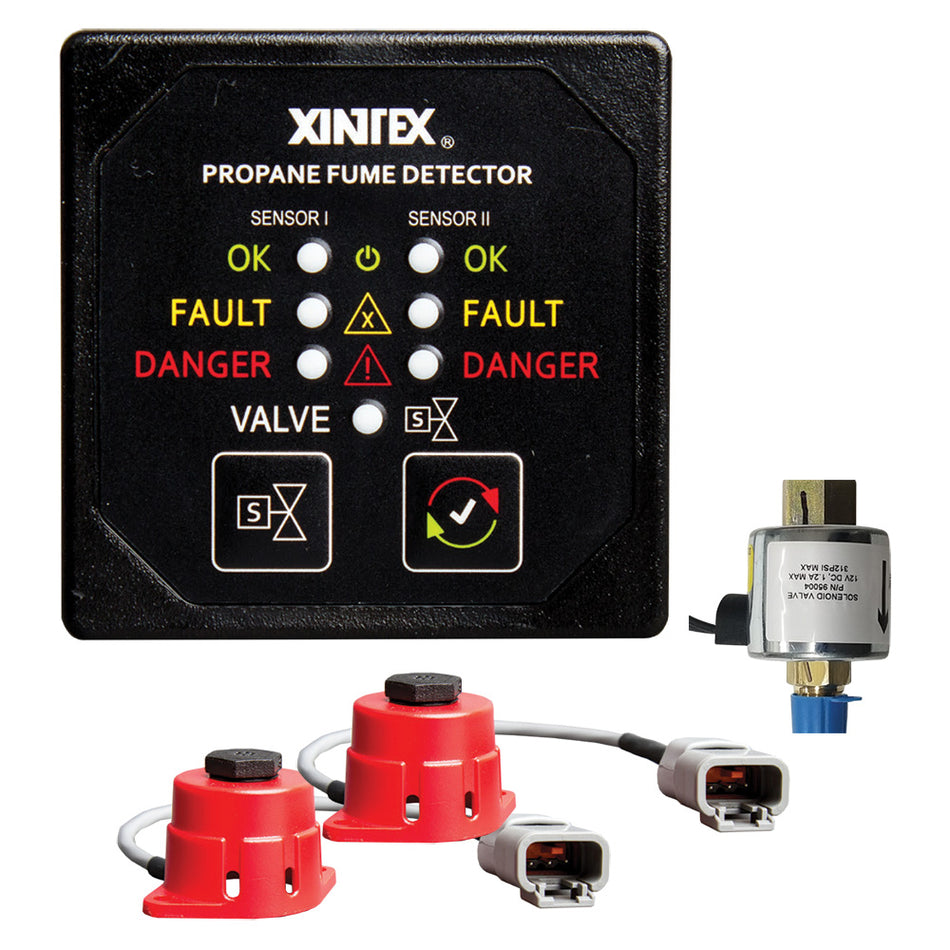 Fireboy-Xintex Propane Fume Detector, 2 Channel, 2 Sensors, Solenoid Valve & Control & 20' Cable - 24V DC P-2BS-24-R — Quality Boat Parts
