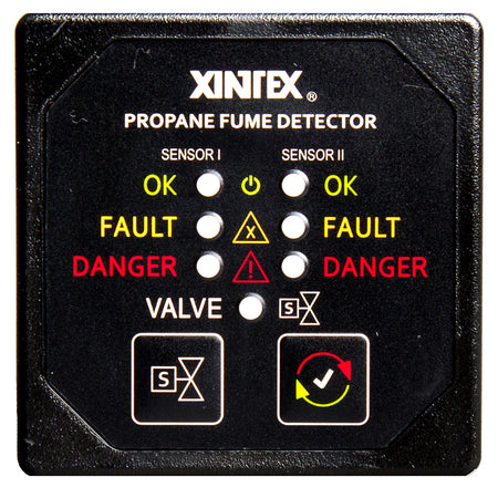 Fireboy-Xintex Propane Fume Detector & Alarm w/2 Plastic Sensors & Solenoid Valve - Square Black Bezel Display P-2BS-R — Quality Boat Parts