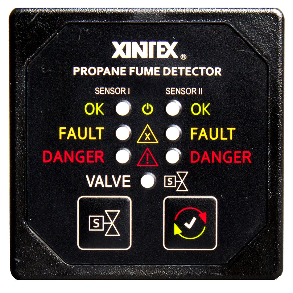 Fireboy-Xintex Propane Fume Detector & Alarm w/2 Plastic Sensors & Solenoid Valve - Square Black Bezel Display P-2BS-R — Quality Boat Parts