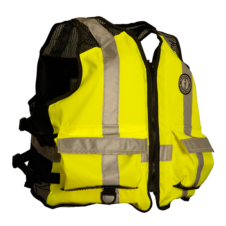 Mustang High Visibility Industrial Mesh Vest - Fluorescent Yellow/Green/Black - 4XL/5XL MV1254T3-239-4XL/5XL-216 — Quality Boat Parts