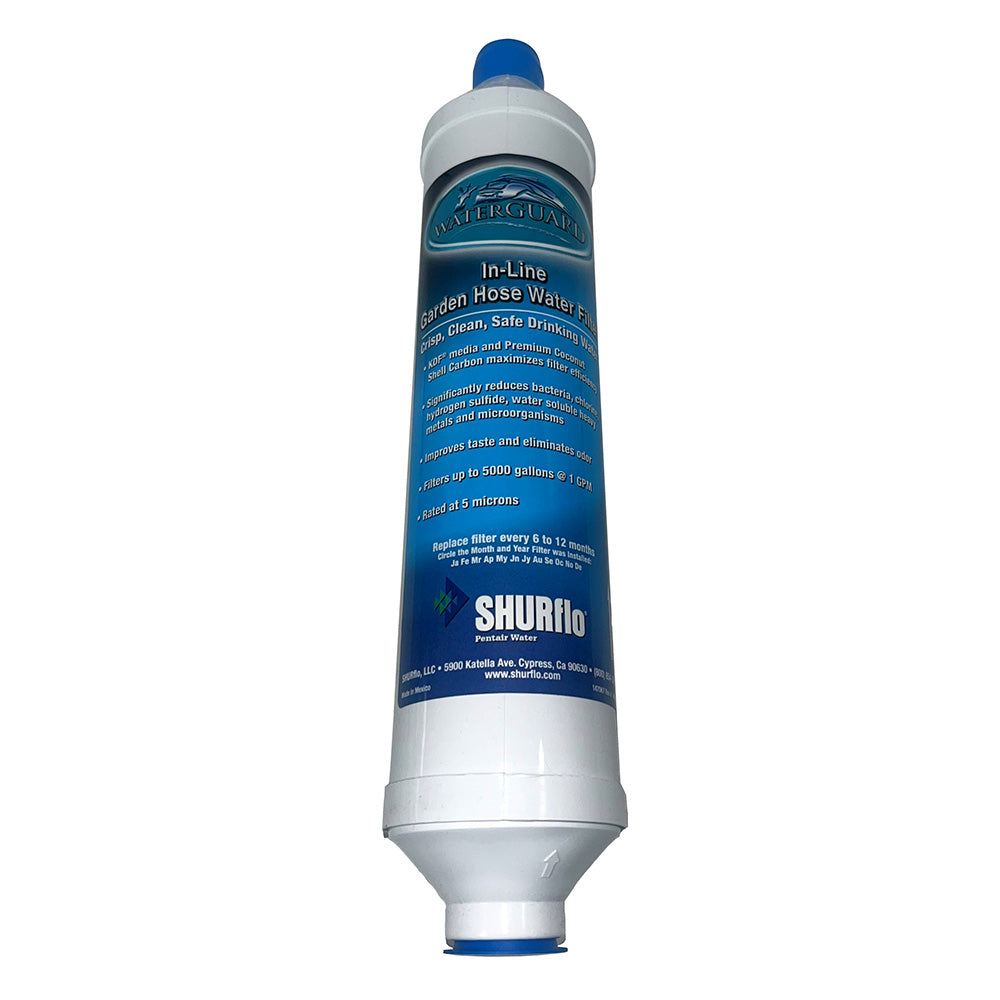Shurflo by Pentair Quad-Stage Bacteriostatic KDF/Carbon In-Line City Water Entry Filter w/Garden Hose Ends RV-210GH-KDF-A — Quality Boat Parts
