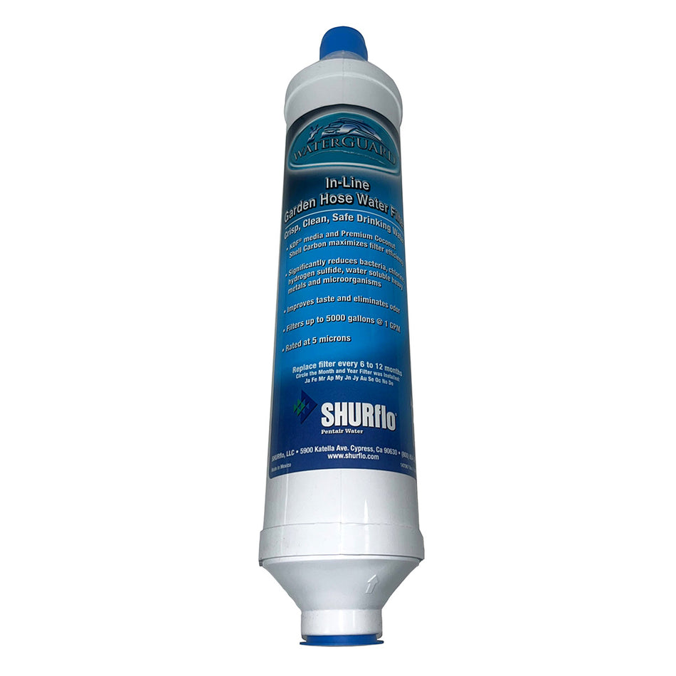 Shurflo by Pentair Quad-Stage Bacteriostatic KDF/Carbon In-Line City Water Entry Filter w/Garden Hose Ends RV-210GH-KDF-A — Quality Boat Parts