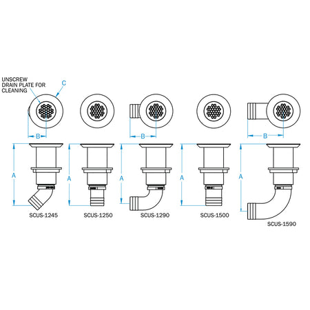 GROCO 1-1/4" Hose Barb Stainless Straight Deck Drain SCUS-1250 — Quality Boat Parts