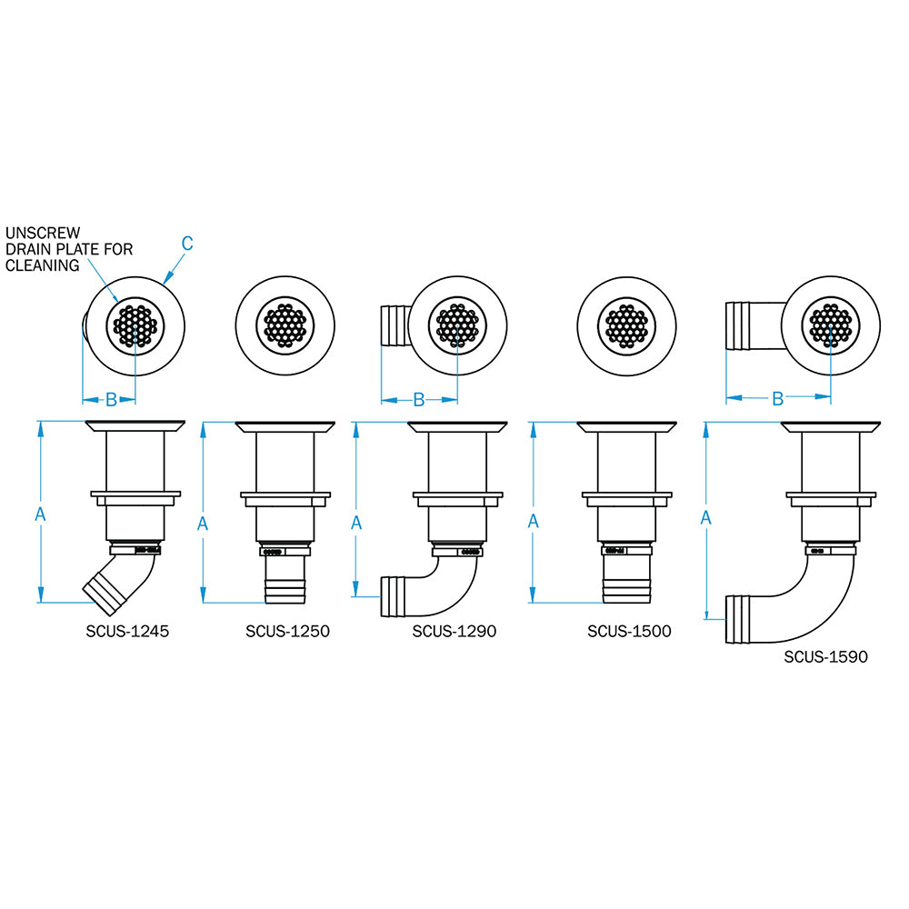 GROCO 1-1/2" Hose Barb Stainless Straight Deck Drain SCUS-1500 — Quality Boat Parts