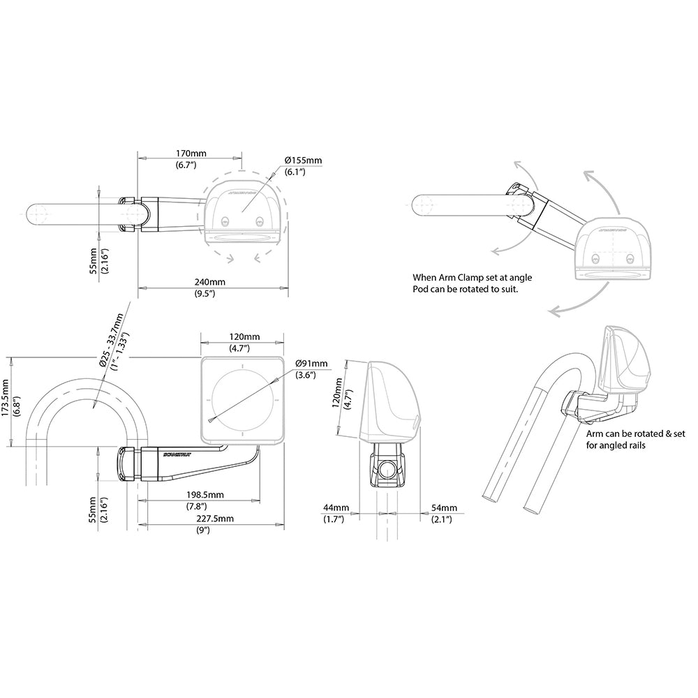 Scanstrut Scanpod Single Instrument Pod - Precut - Arm Mounted - Fits 1" - 1.3" Rails SPR-1I-AM — Quality Boat Parts