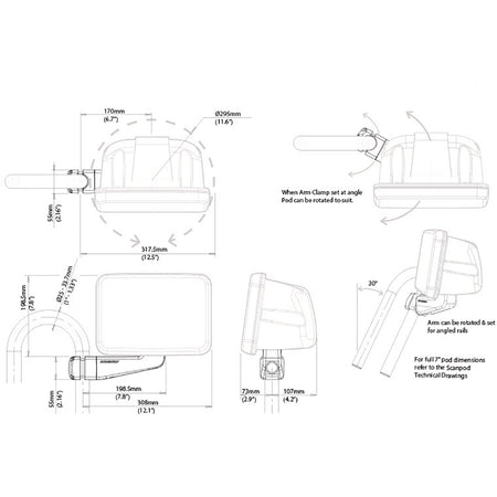 Scanstrut Scanpod 7" Instrument Pod - Uncut - Arm Mounted Fits 1" - 1.3" Rails SPR-7-AM — Quality Boat Parts