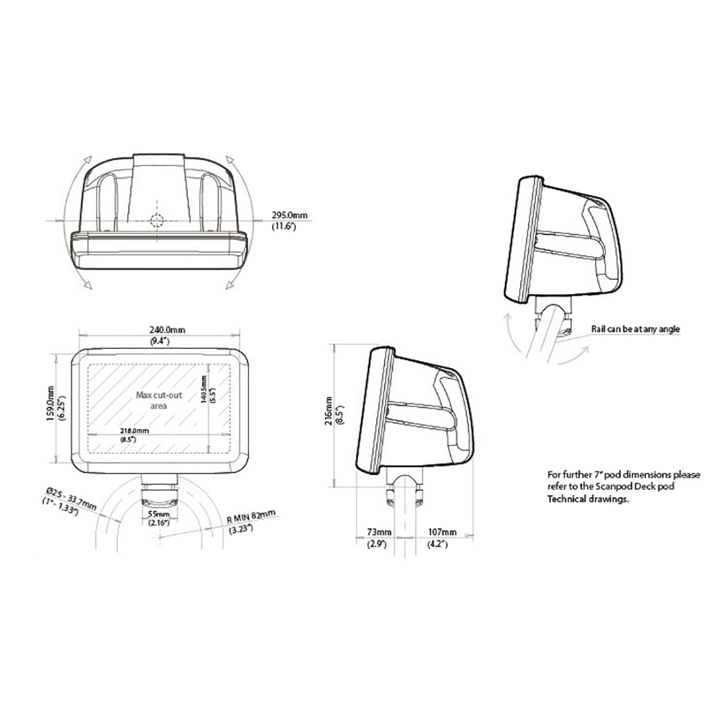 Scanstrut Scanpod 7" Helm Pod Rail Mount - Uncut - Fits 1" - 1.33" Rails SPR-7-RM — Quality Boat Parts