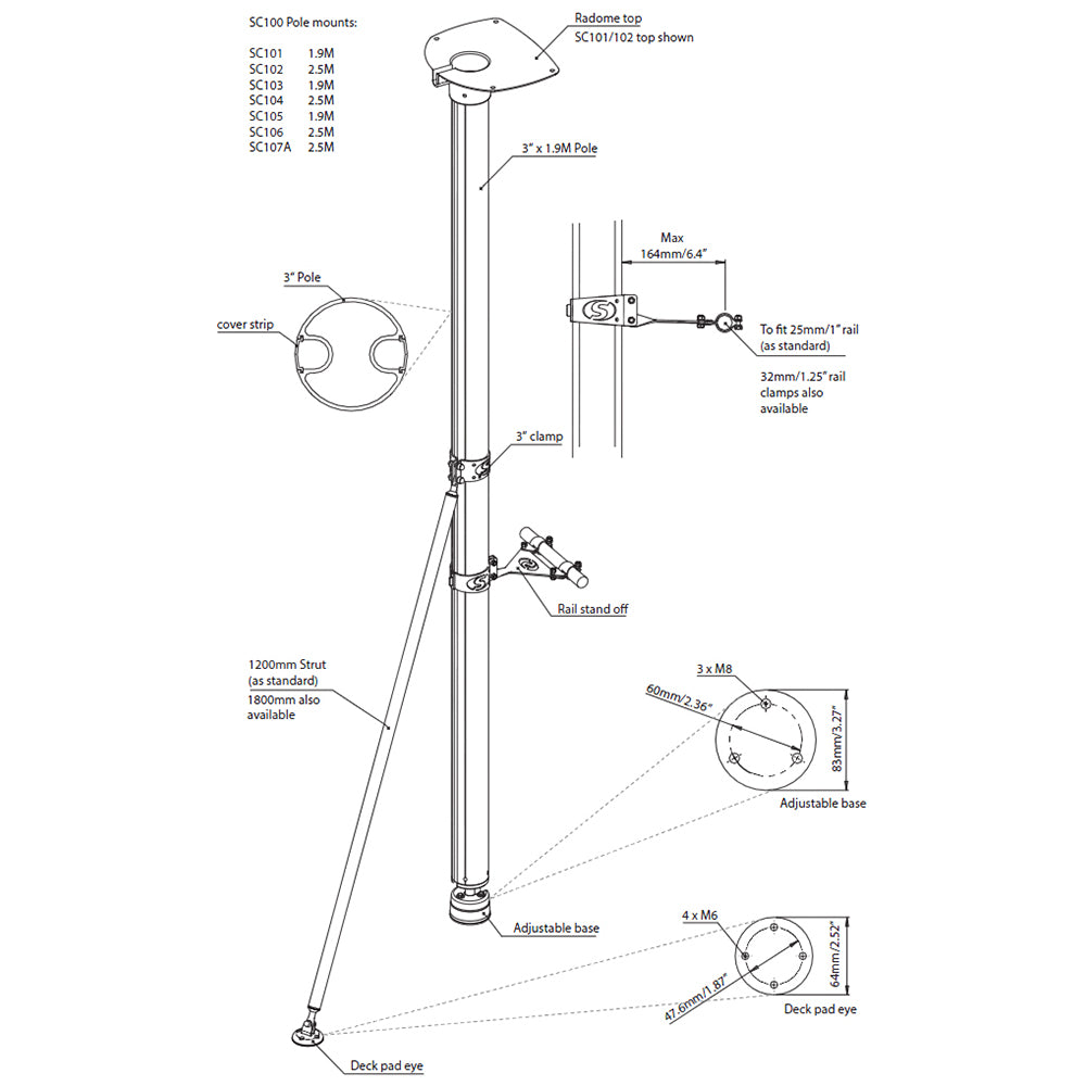 Scanstrut SC101 Radar Pole Mount - 6' SC101 — Quality Boat Parts