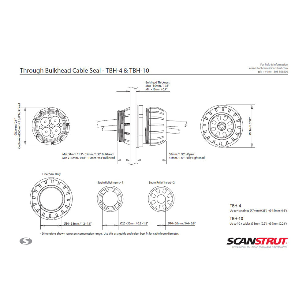 Scanstrut TBH-4 Through Bulkhead Cable Seal TBH-4 — Quality Boat Parts