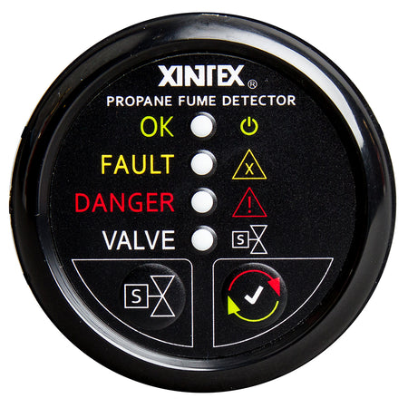 Fireboy-Xintex Propane Fume Detector w/Automatic Shut-Off & Plastic Sensor - No Solenoid Valve - Black Bezel Display P-1BNV-R — Quality Boat Parts