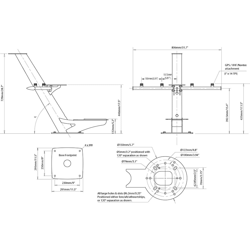 Scanstrut Tapered Radar Mast f/Radomes, Lights, Cameras, GPS/VHF Antennas PTM-R1-2 — Quality Boat Parts