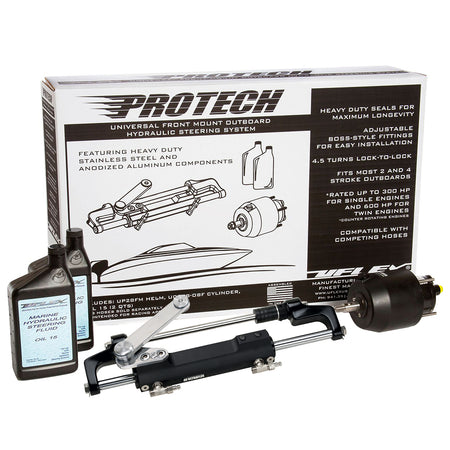 Uflex PROTECH 1.1 Front Mount OB Hydraulic System - Includes UP28 FM Helm, Oil & UC128-TS/1 Cylinder - No Hoses PROTECH 1.1 — Quality Boat Parts