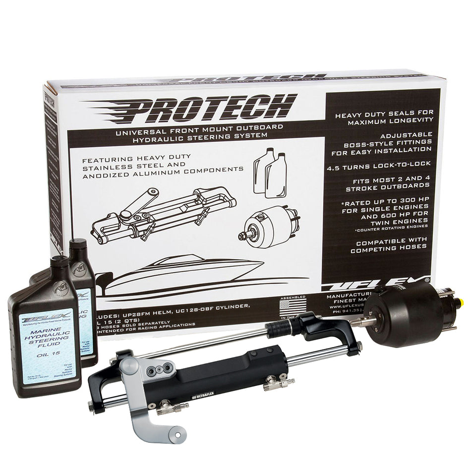 Uflex PROTECH 3.1 Front Mount OB Hydraulic System - Includes UP28 FM Helm, Oil & UC128-TS/3 Cylinder - No Hoses PROTECH 3.1 — Quality Boat Parts