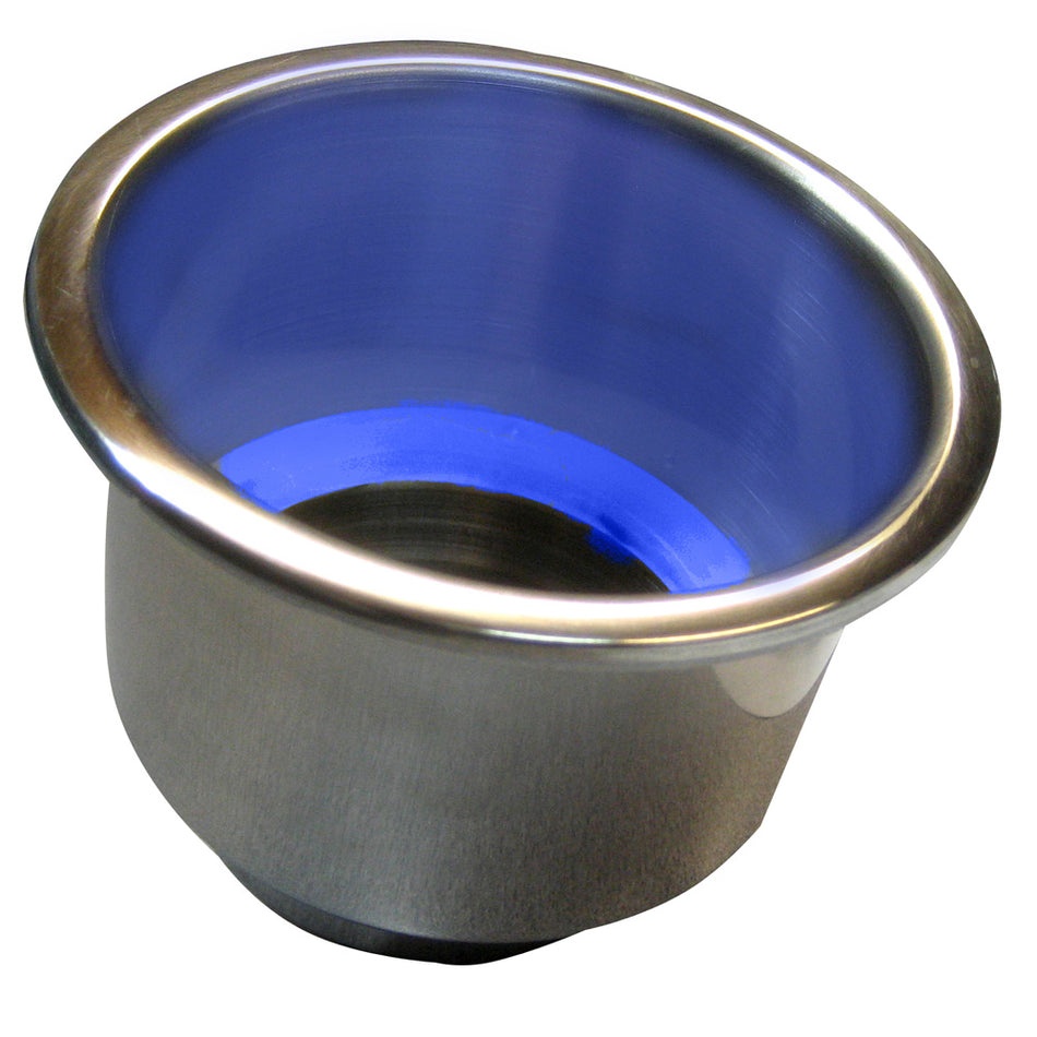Whitecap Flush Mount Cup Holder w/ Blue LED Light - Stainless Steel S-3511BC — Quality Boat Parts