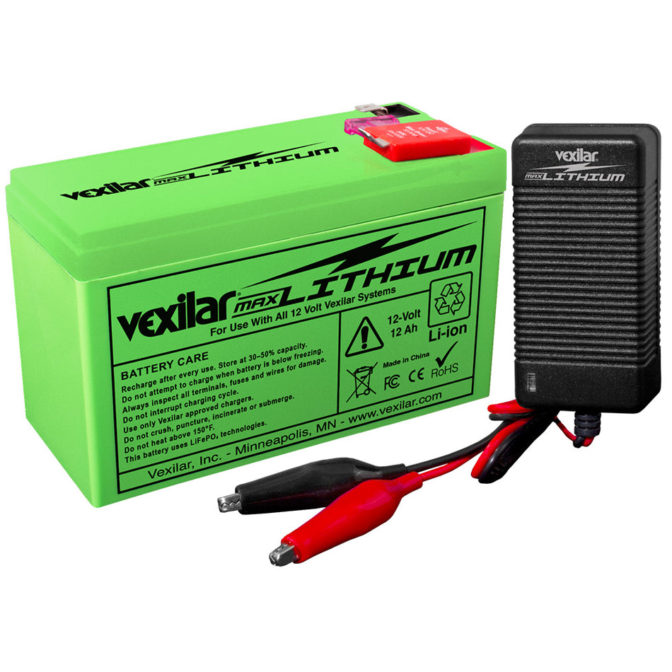 Vexilar 12V - 12 AH MAX Lithium Battery w/V-420L Rapid Charger V-220L — Quality Boat Parts