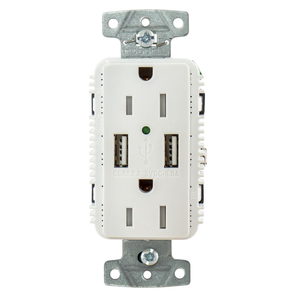 Hubbell USB15A5W White Outlet Dual 15 Amp 125V 2-Pole and Dual 5 Amp 5V USB Ports USB15A5W — Quality Boat Parts