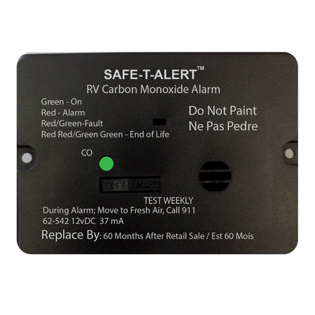 Safe-T-Alert 62 Series Carbon Monoxide Alarm - 12V - RV Flush Mount - Black 62-542-BL — Quality Boat Parts