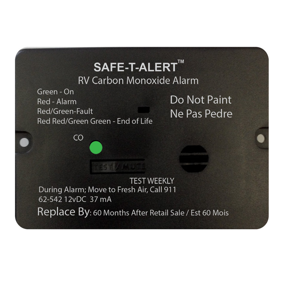 Safe-T-Alert 62 Series Carbon Monoxide Alarm - 12V - RV Flush Mount - Black 62-542-BL — Quality Boat Parts